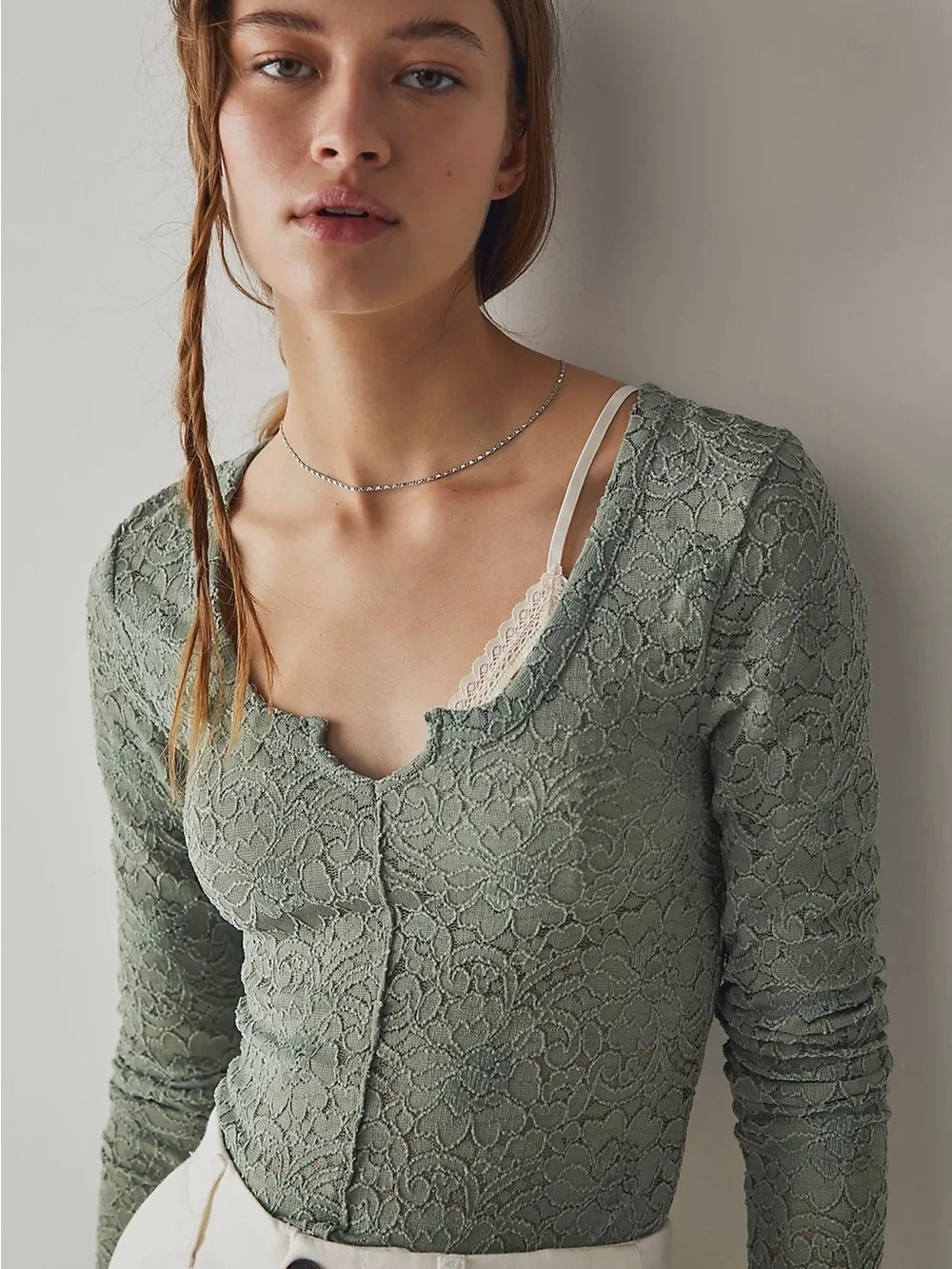 Free People Cloud Ride Notch Long Sleeve Ribbed Top Fitted Women Size XS